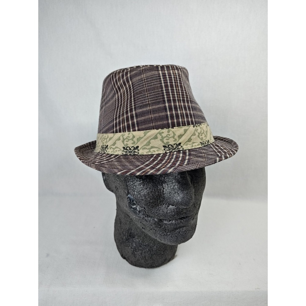Peter Grimm Men's Fedora Hat Cap Size Small/Medium Brown Plaid 100%‎ Cotton